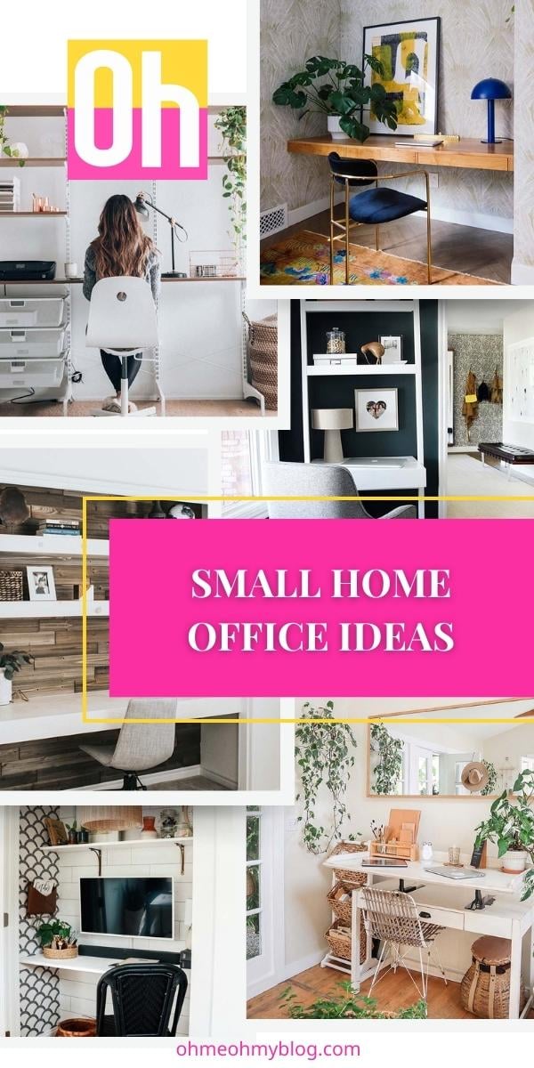 Collage cover image showing different DIY small home office ideas featuring compact desks, closet workspaces, and creative setups for tiny spaces