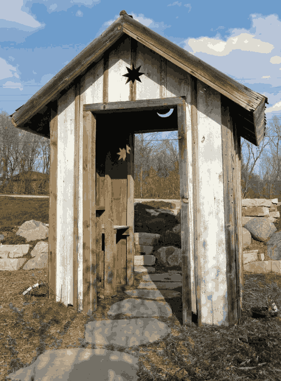 open, walk through garden storage shed over pathway