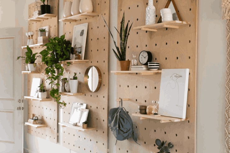 pegboard wall shelves for plants