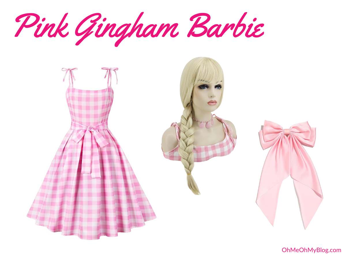 DIY Barbie costume pink gingham dress and accessories