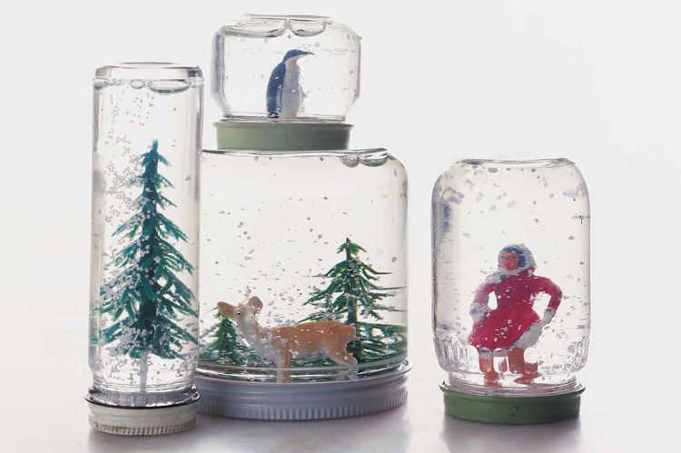 diy snow globes made with recycled food jars