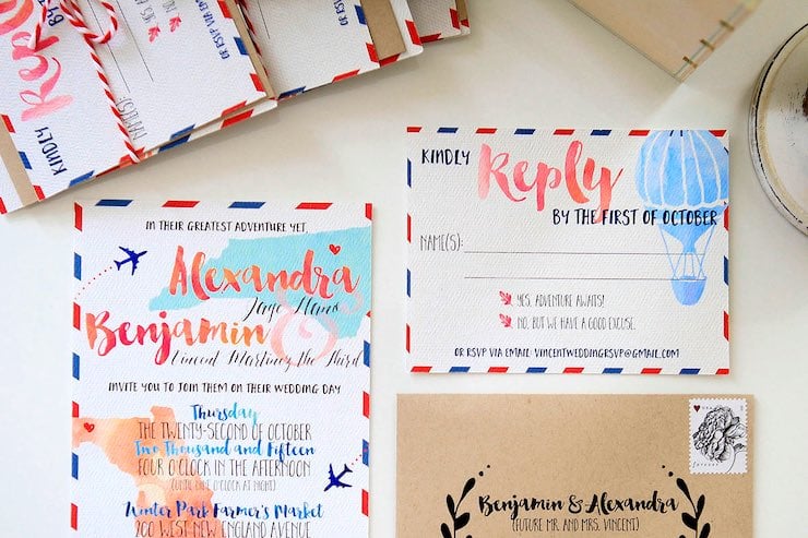 travel themed DIY wedding invitation set