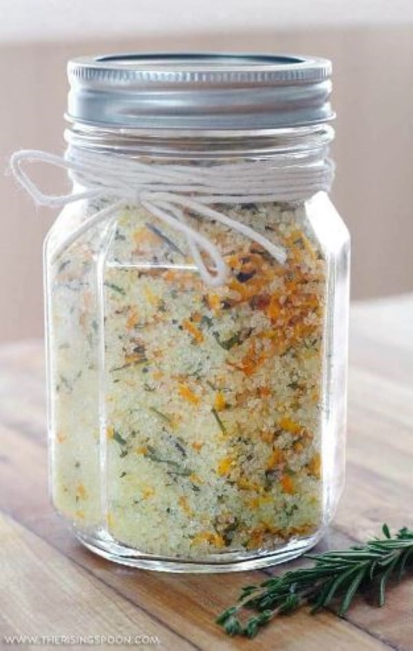 Homemade Herb Salt in a Mason Jar with Rosemary and Citrus