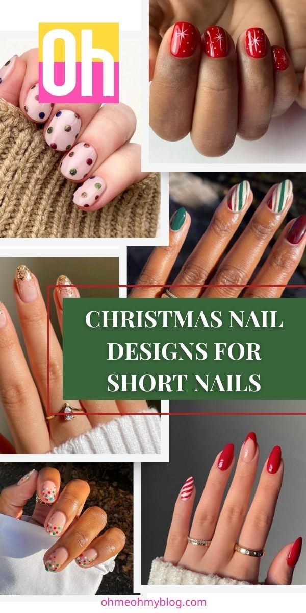 collage of Christmas nail design ideas on short nails