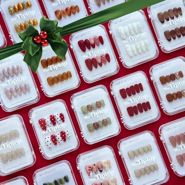 assortment of painted press on nails for Christmas