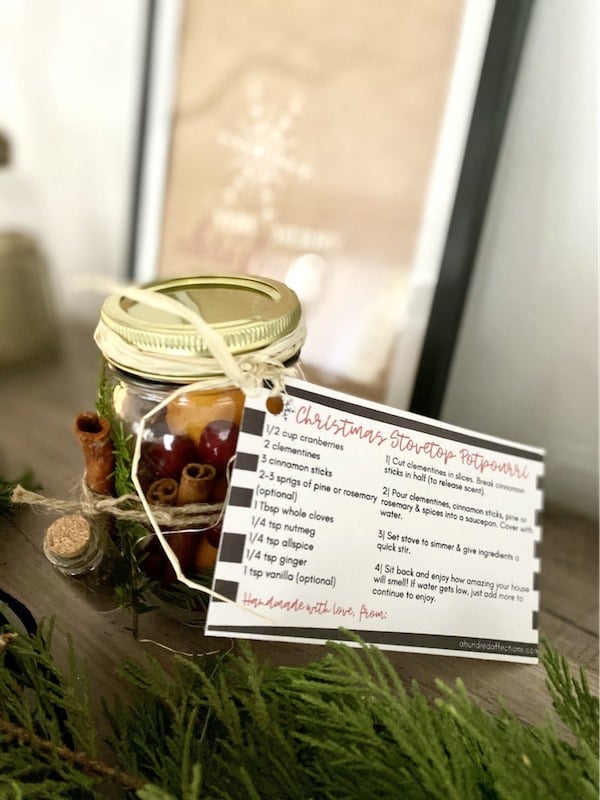 diy potpourri packaged in a mason jar to give as a christmas party favor