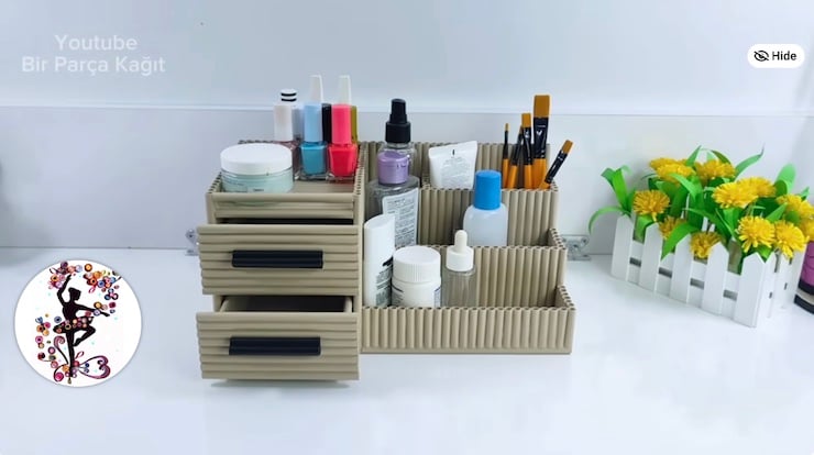 DIY makeup organizer for a table top made of cardboard