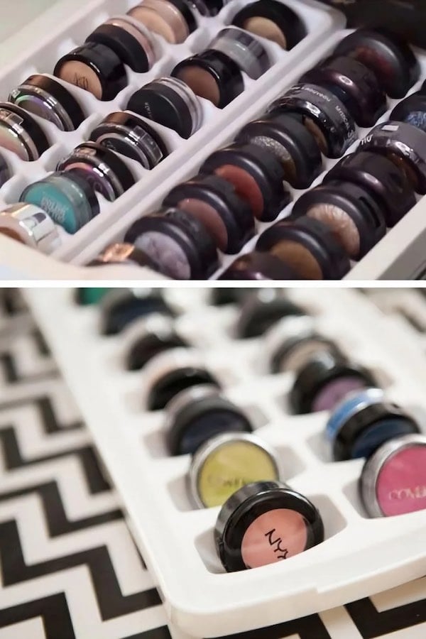 Create a make-up storage solution using ice cube trays for drawers or a counter