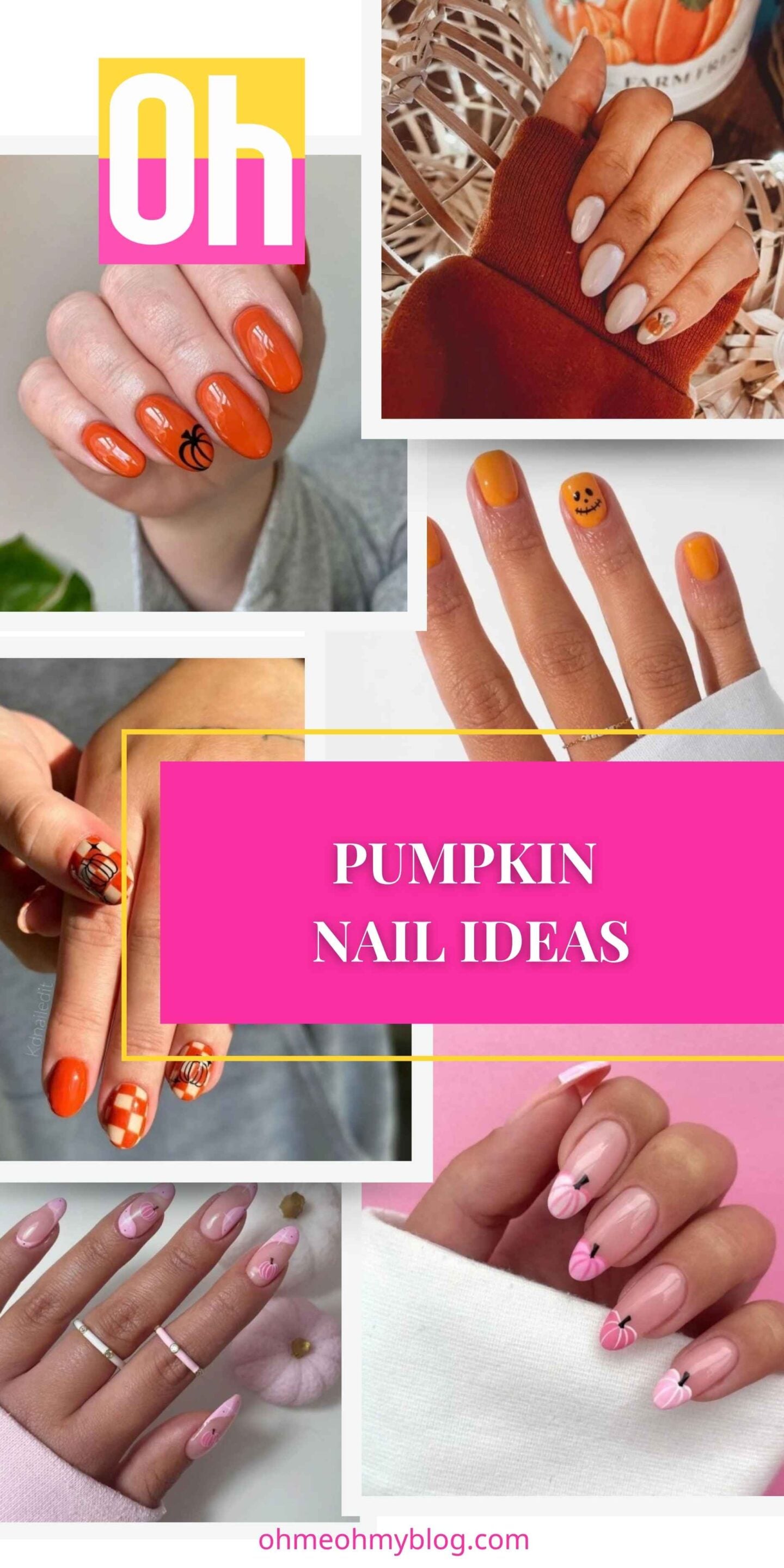 Collage Cover Image of a variety of different cute pumpkin nail art designs to try this fall